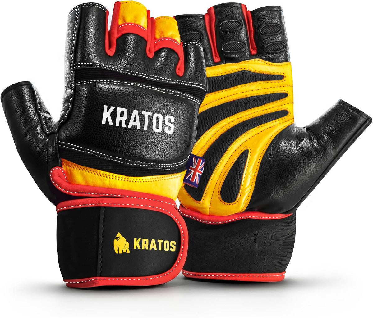 Kratos Gym Gloves – Leather Weightlifting Gloves with Padded Palm & Wrist Support