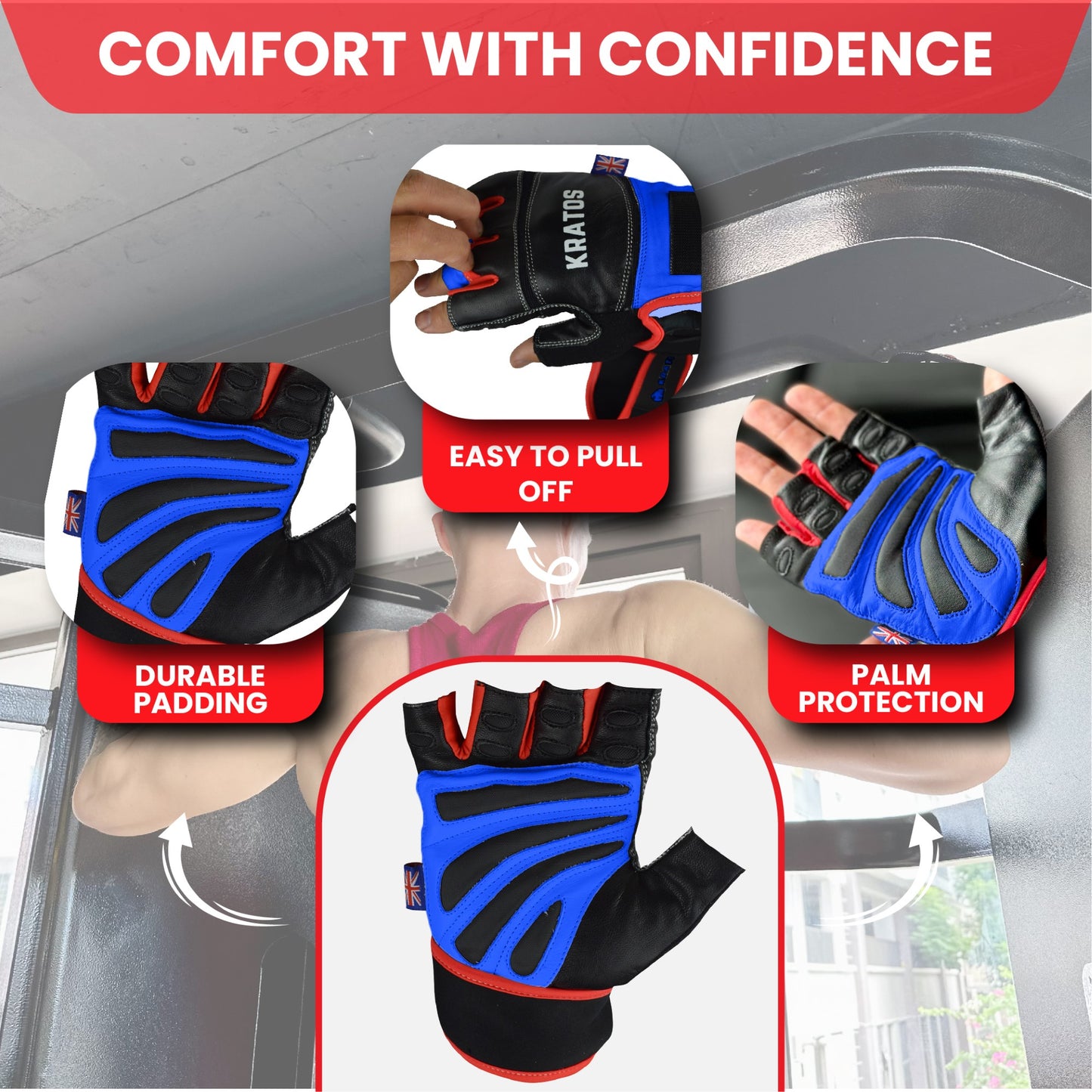 Weight Lifting Gloves Real Leather Workout Gym Gloves Fitness Gloves Training gloves Leather BLUE