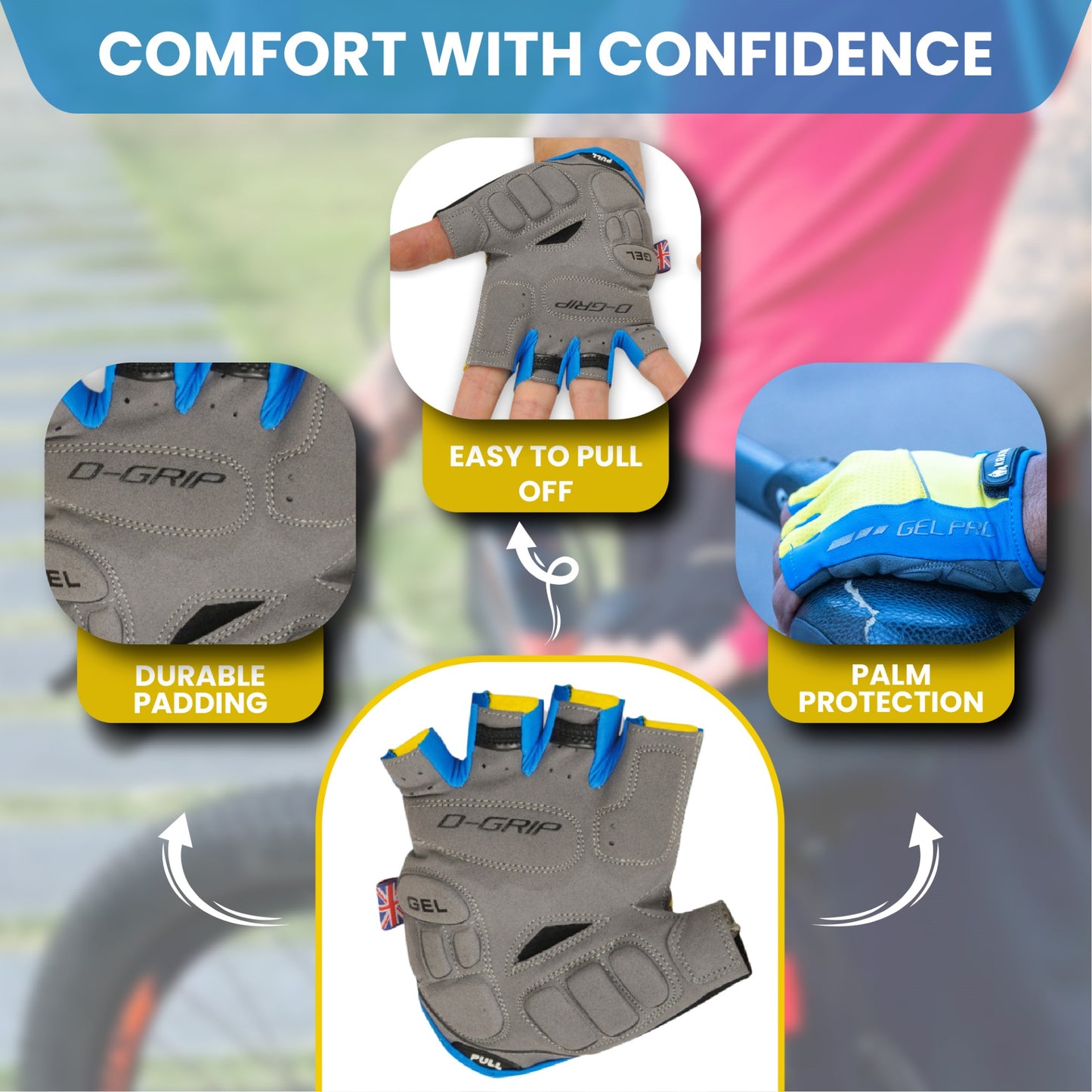 Half Finger Cycling Gloves Anti-slip Breathable Yellow