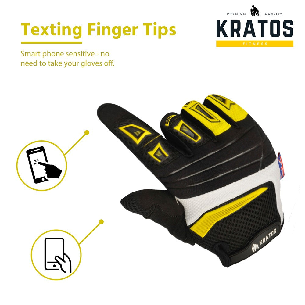 KRATOS - Yellow Mountain Bike Gloves for Men and Women | MTB Gloves | Anti-Slip | Adjustable Wrist Strap | Stretchy & Breathable Material | Motorbike Full Finger Gloves | Different Variations Available - Kratoss.com