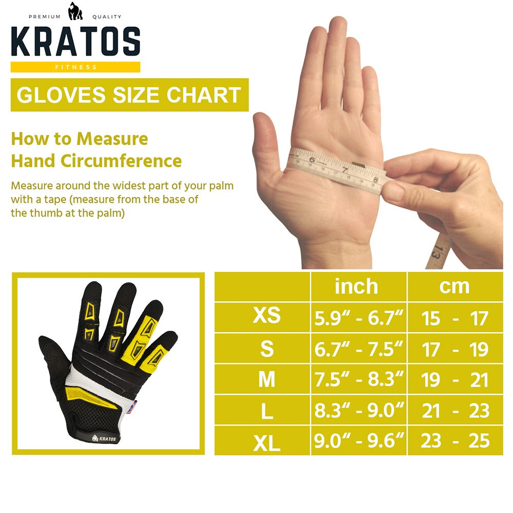 KRATOS - Yellow Mountain Bike Gloves for Men and Women | MTB Gloves | Anti-Slip | Adjustable Wrist Strap | Stretchy & Breathable Material | Motorbike Full Finger Gloves | Different Variations Available - Kratoss.com