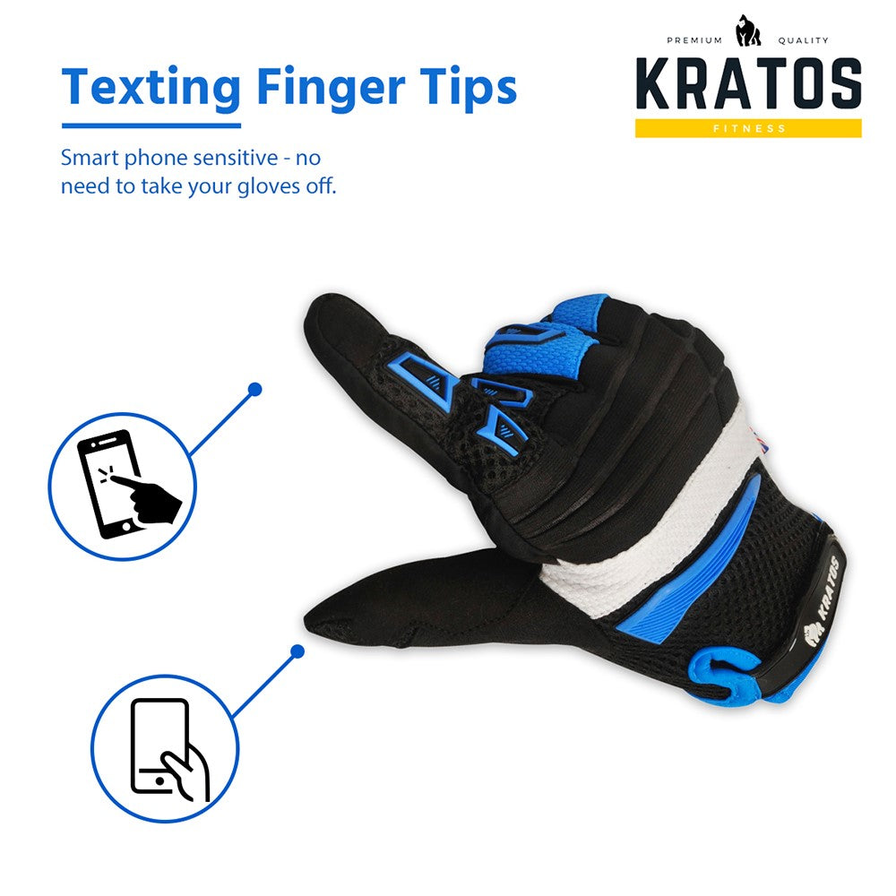 KRATOS - Blue Mountain Bike Gloves for Men & Women | MTB Gloves | Anti-Slip | Adjustable Wrist Strap | Breathable Material | Motorbike Full Finger Gloves | Different Variations Available - Kratoss.com