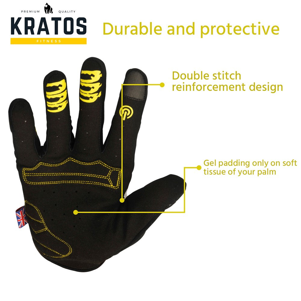KRATOS - Yellow Mountain Bike Gloves for Men and Women | MTB Gloves | Anti-Slip | Adjustable Wrist Strap | Stretchy & Breathable Material | Motorbike Full Finger Gloves | Different Variations Available - Kratoss.com