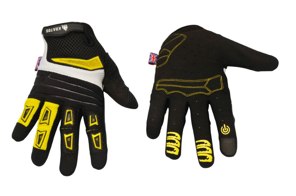 KRATOS - Yellow Mountain Bike Gloves for Men and Women | MTB Gloves | Anti-Slip | Adjustable Wrist Strap | Stretchy & Breathable Material | Motorbike Full Finger Gloves | Different Variations Available - Kratoss.com