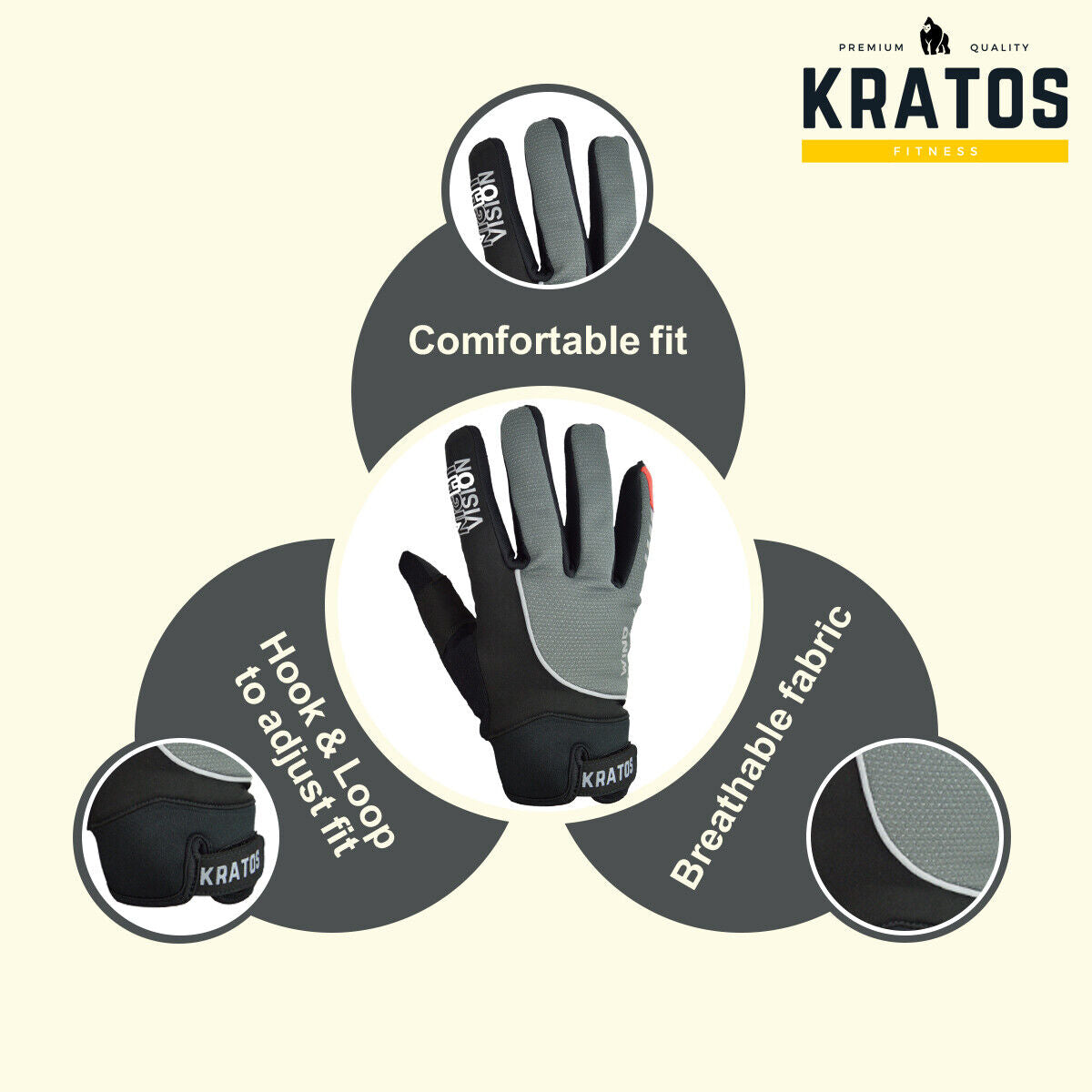 Kratos Cycling Gloves Full Finger Gel Gloves Touch screen MTB BMX Bike Riding