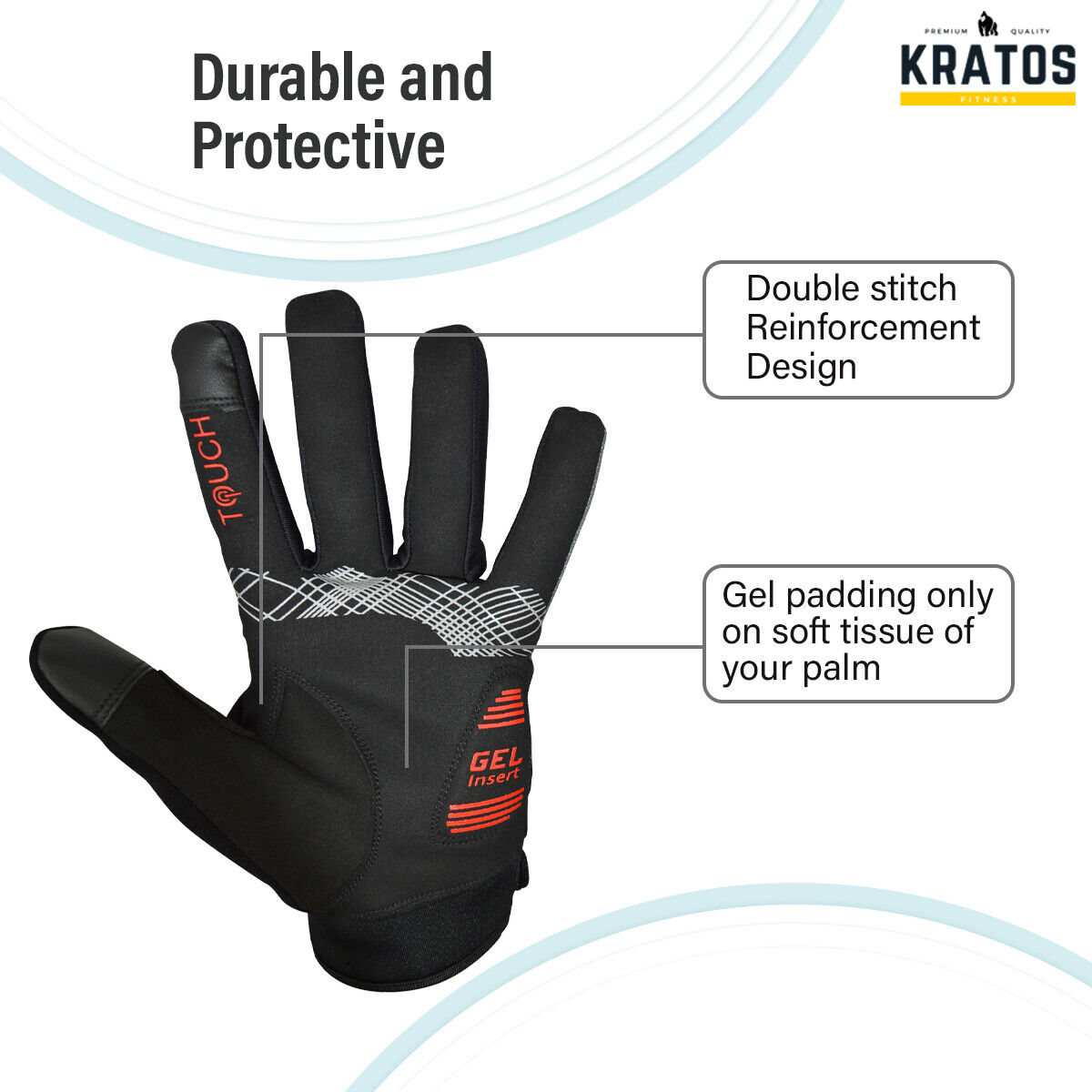 Kratos Cycling Gloves Full Finger Gel Gloves Touch screen MTB BMX Bike Riding