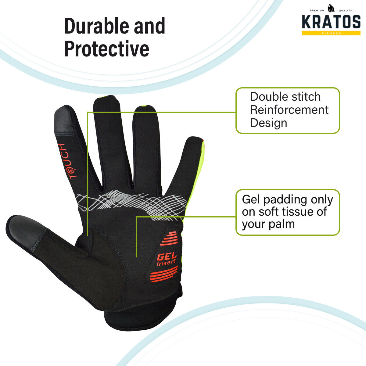 Kratos Cycling Gloves Full Finger Gel Gloves Touch screen MTB BMX Bike Riding