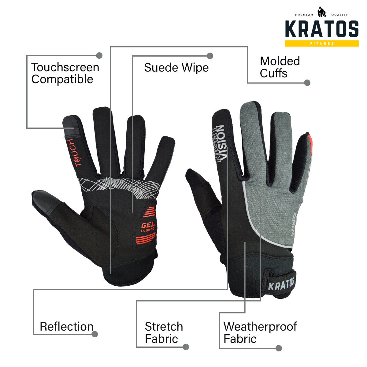 Kratos Cycling Gloves Full Finger Gel Gloves Touch screen MTB BMX Bike Riding