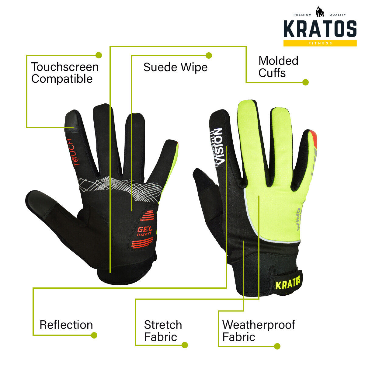 Kratos Cycling Gloves Full Finger Gel Gloves Touch screen MTB BMX Bike Riding