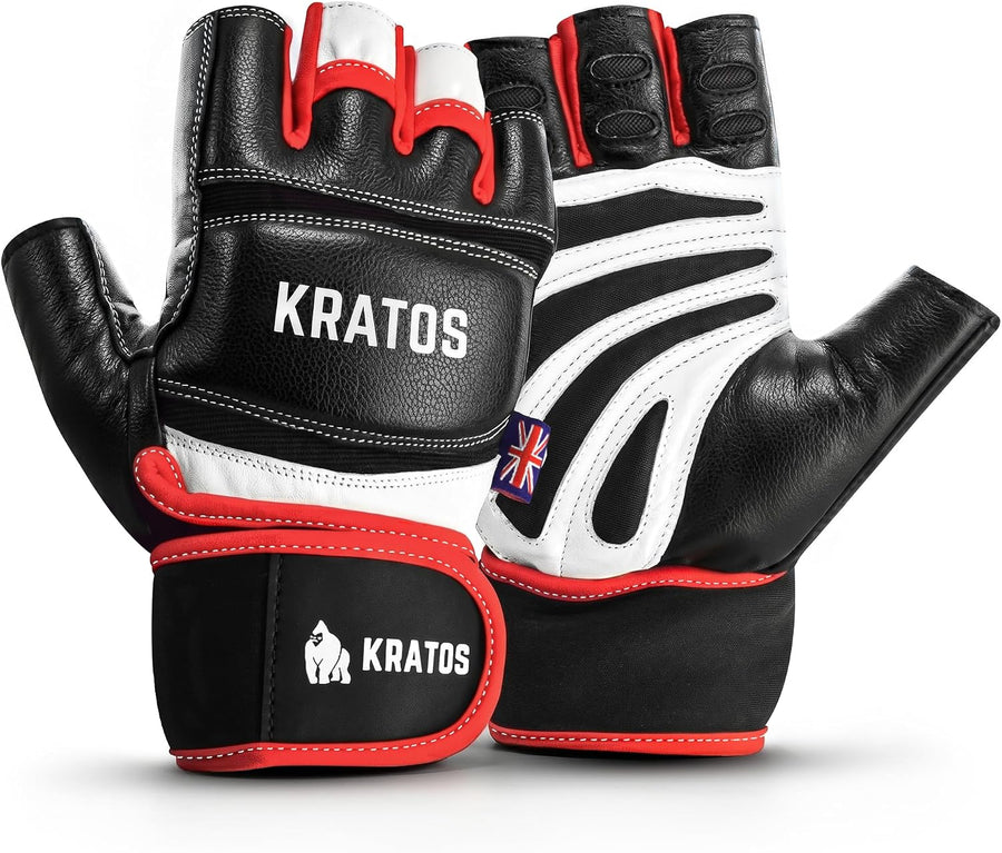 Kratos Gym Gloves – Leather Weightlifting Gloves with Padded Palm & Wrist Support