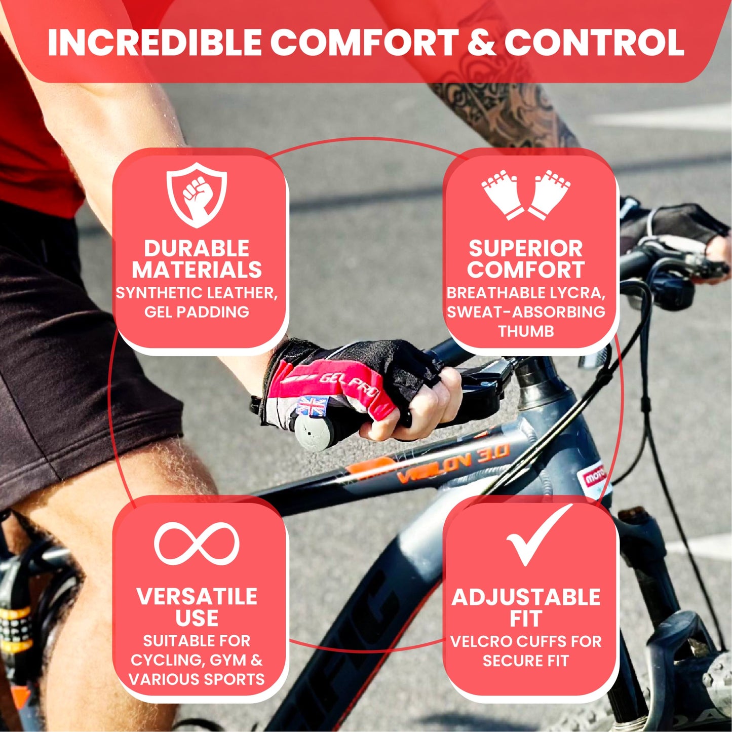 Half Finger Cycling Gloves Gel Padded Breathable Red