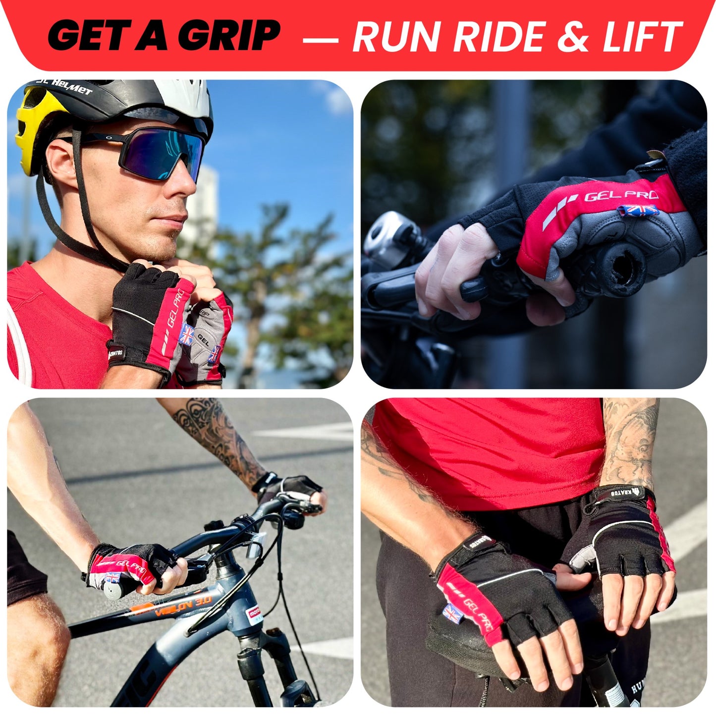 Half Finger Cycling Gloves Gel Padded Breathable Red