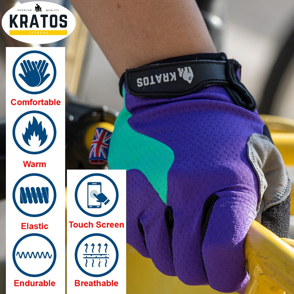 Purple Cycling Gloves Full Finger Mountain Bike Gloves Gel Padded Touchscreen MTB racing bicycle BMX for Kids Men Women - Kratoss.com