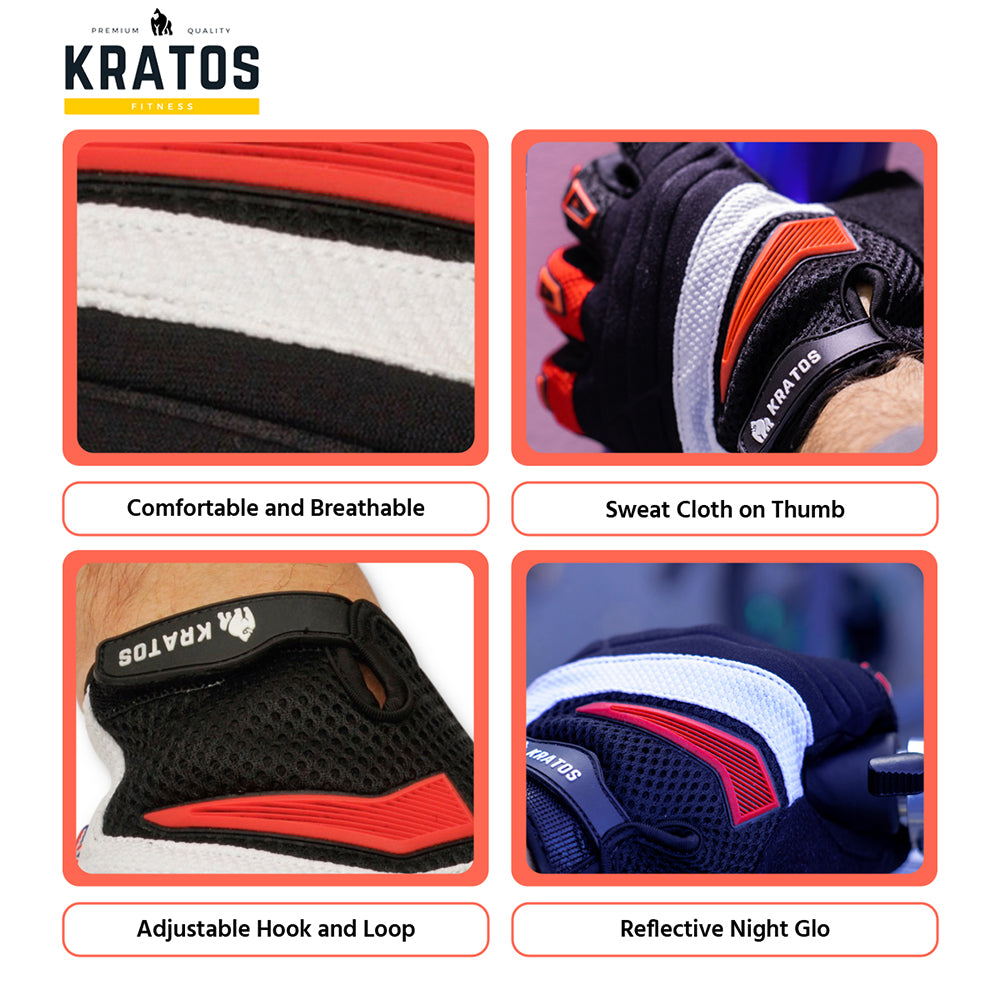 KRATOS - RED Mountain Bike Gloves for Men and Women | Mtb Gloves | Anti-Slip | Adjustable Wrist Starp | Stretchy & Breathable Material | Motorbike Full Finger Gloves | Different Variations Available - Kratoss.com