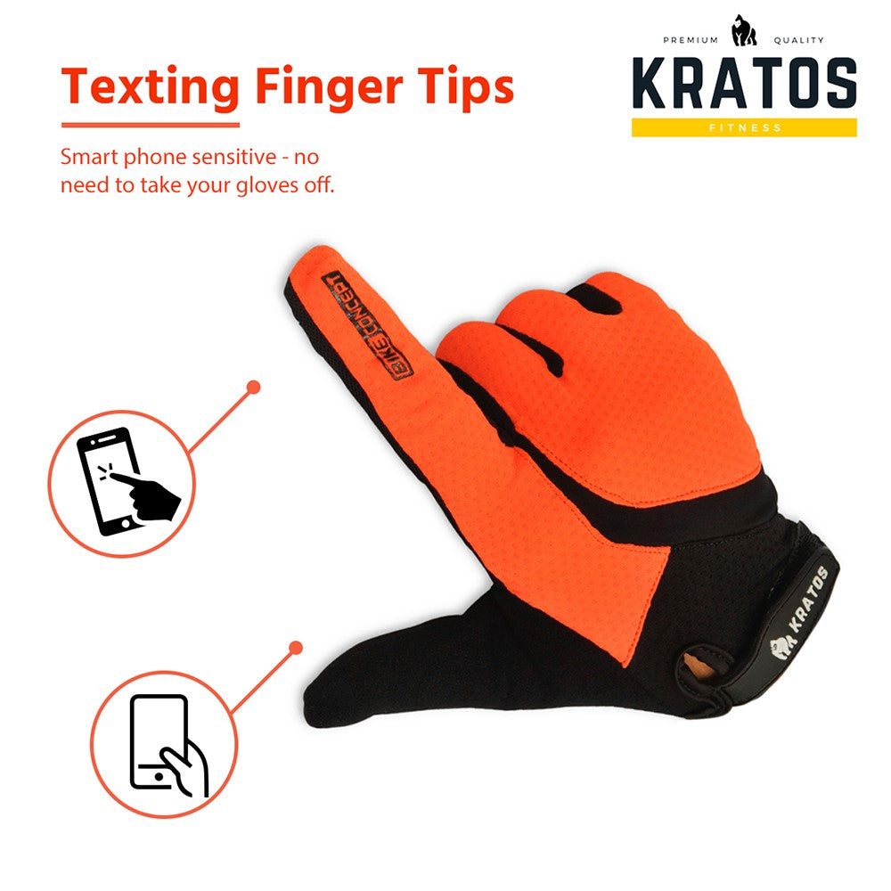 KRATOS Orange Full Finger Gloves For Women & Men | Anti-Slip | Breathable | Touchscreen - Kratoss.com