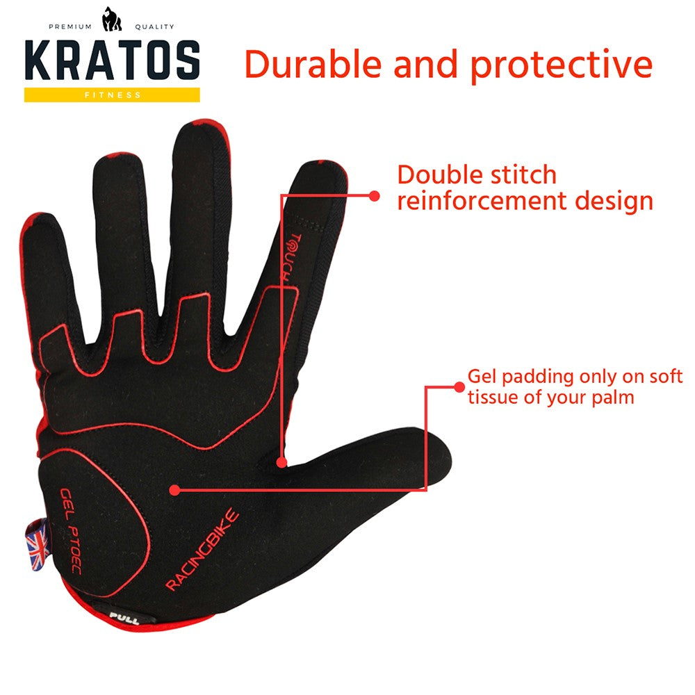 KRATOS Red Full Finger Gloves For Women & Men | Anti-Slip | Breathable | Touchscreen - Kratoss.com