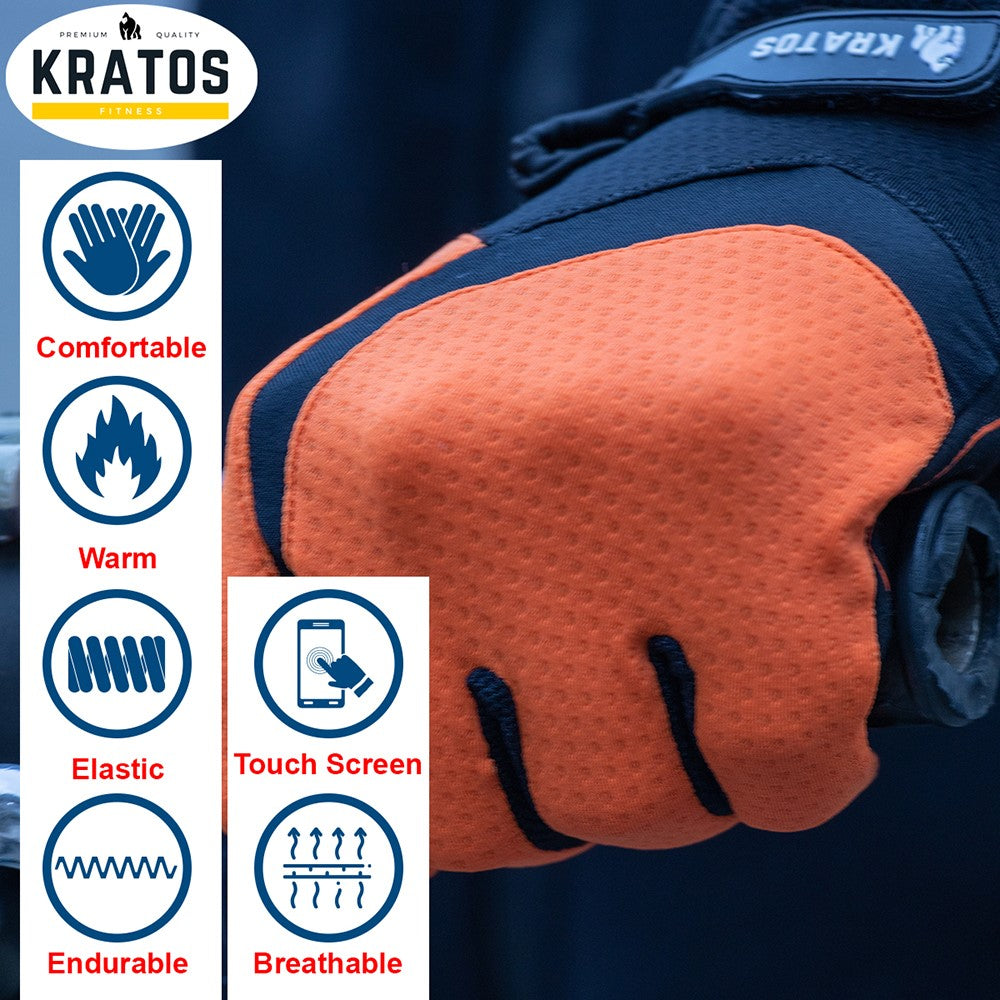 KRATOS Orange Full Finger Gloves For Women & Men | Anti-Slip | Breathable | Touchscreen - Kratoss.com