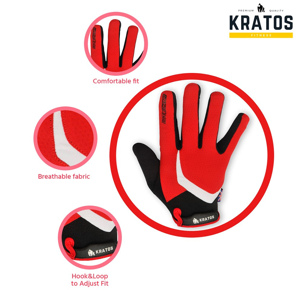 KRATOS Red Full Finger Gloves For Women & Men | Anti-Slip | Breathable | Touchscreen - Kratoss.com