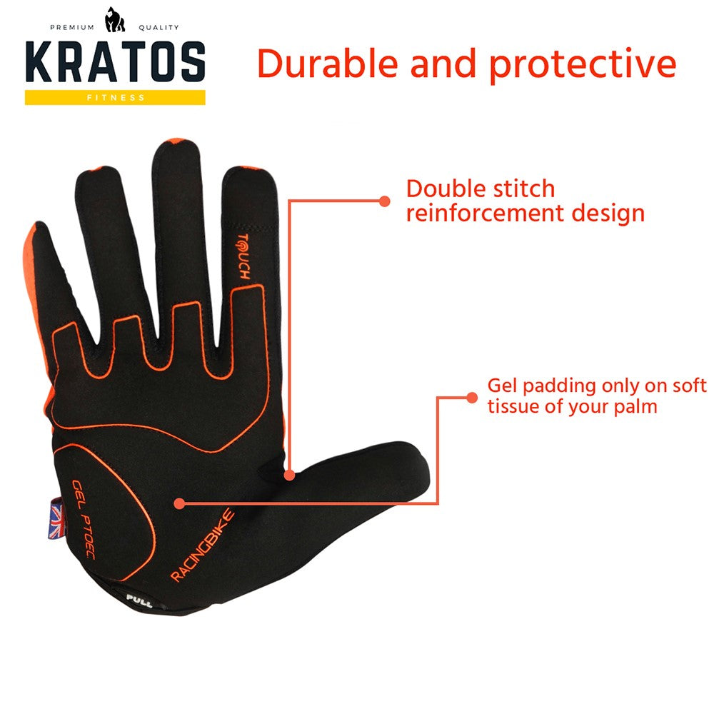 KRATOS Orange Full Finger Gloves For Women & Men | Anti-Slip | Breathable | Touchscreen - Kratoss.com