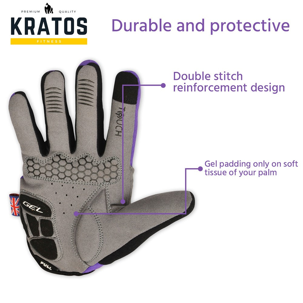 Purple Cycling Gloves Full Finger Mountain Bike Gloves Gel Padded Touchscreen MTB racing bicycle BMX for Kids Men Women - Kratoss.com