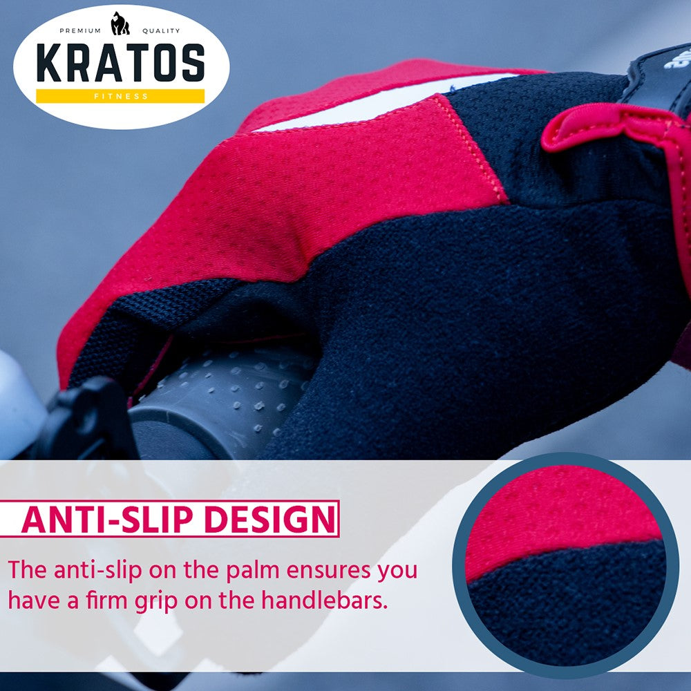 KRATOS Red Full Finger Gloves For Women & Men | Anti-Slip | Breathable | Touchscreen - Kratoss.com