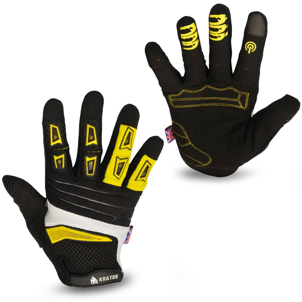 KRATOS - Yellow Mountain Bike Gloves for Men and Women | MTB Gloves | Anti-Slip | Adjustable Wrist Strap | Stretchy & Breathable Material | Motorbike Full Finger Gloves | Different Variations Available - Kratoss.com