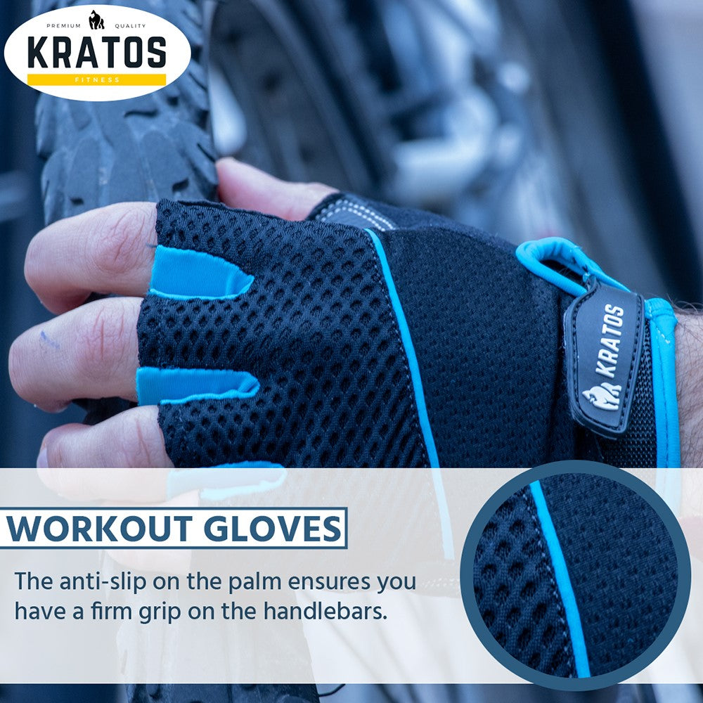 KRATOS - Blue Half Finger Workout / Cycling Gloves For Women & Men | Anti-Slip & Waterproof | Breathable Material | Half Finger Bicycle Riding Gloves | Adjustable Wrist Strap | Different Variations Available - Kratoss.com