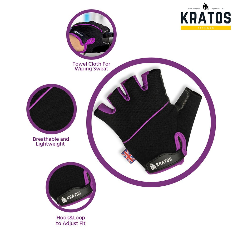 KRATOS - Purple Cycling Half Finger Gloves For Women & Men | Anti-Slip & Waterproof | Breathable Material | Half Finger Bicycle Riding Gloves | Adjustable Wrist Strap | Different Variations Available - Kratoss.com