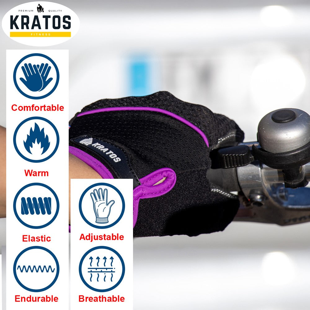 KRATOS - Purple Cycling Half Finger Gloves For Women & Men | Anti-Slip & Waterproof | Breathable Material | Half Finger Bicycle Riding Gloves | Adjustable Wrist Strap | Different Variations Available - Kratoss.com