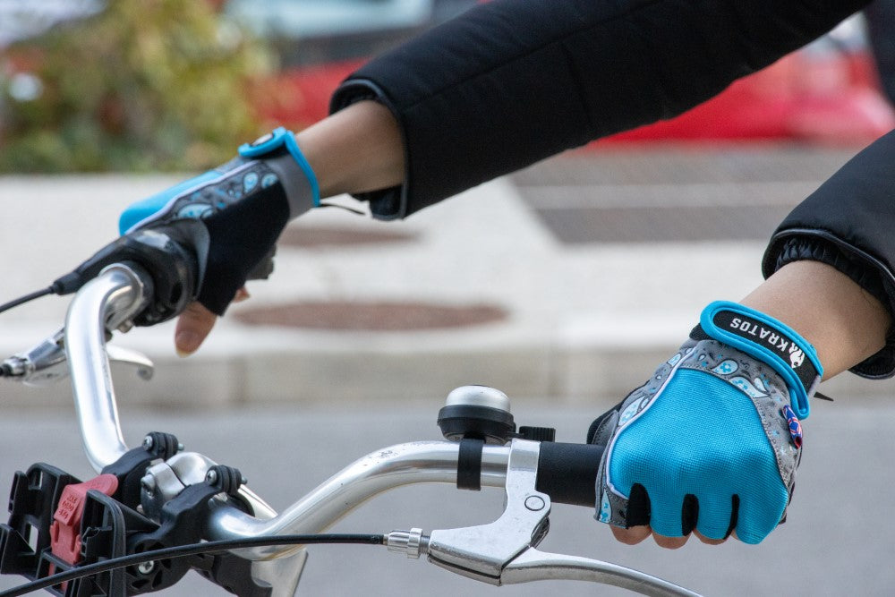 Ladies Blue/Black Cycle Paisley Gloves Half Fingered - Kratoss.com
