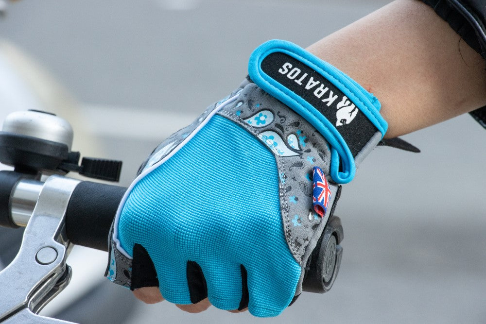 Ladies Blue/Black Cycle Paisley Gloves Half Fingered - Kratoss.com