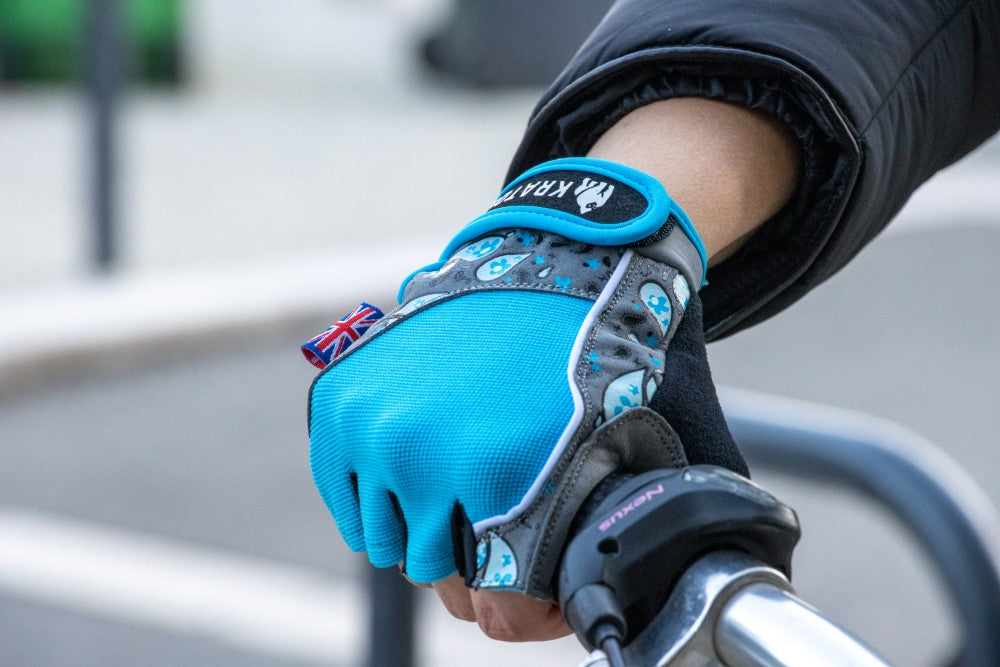 Ladies Blue/Black Cycle Paisley Gloves Half Fingered - Kratoss.com