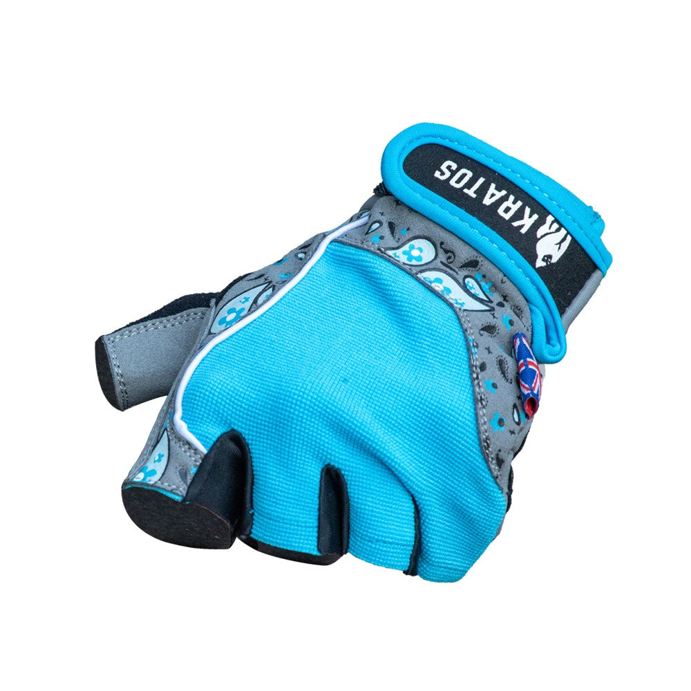 Ladies Blue/Black Cycle Paisley Gloves Half Fingered - Kratoss.com