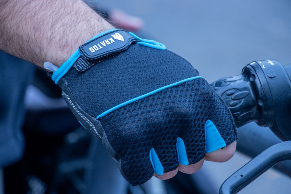 KRATOS - Blue Half Finger Workout / Cycling Gloves For Women & Men | Anti-Slip & Waterproof | Breathable Material | Half Finger Bicycle Riding Gloves | Adjustable Wrist Strap | Different Variations Available - Kratoss.com