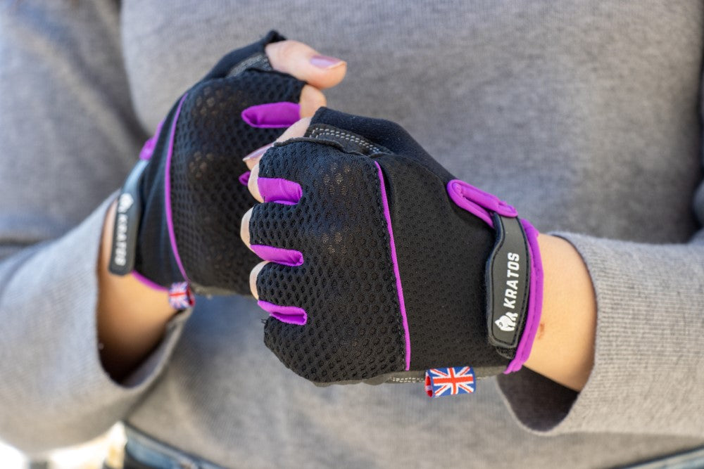 KRATOS - Purple Cycling Half Finger Gloves For Women & Men | Anti-Slip & Waterproof | Breathable Material | Half Finger Bicycle Riding Gloves | Adjustable Wrist Strap | Different Variations Available - Kratoss.com