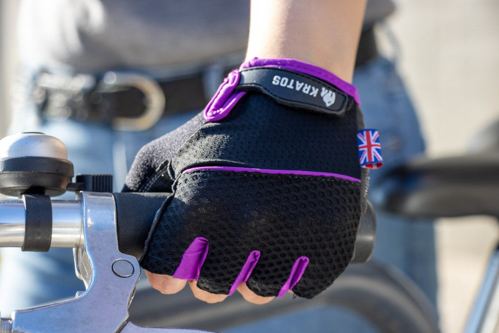 KRATOS - Purple Cycling Half Finger Gloves For Women & Men | Anti-Slip & Waterproof | Breathable Material | Half Finger Bicycle Riding Gloves | Adjustable Wrist Strap | Different Variations Available - Kratoss.com