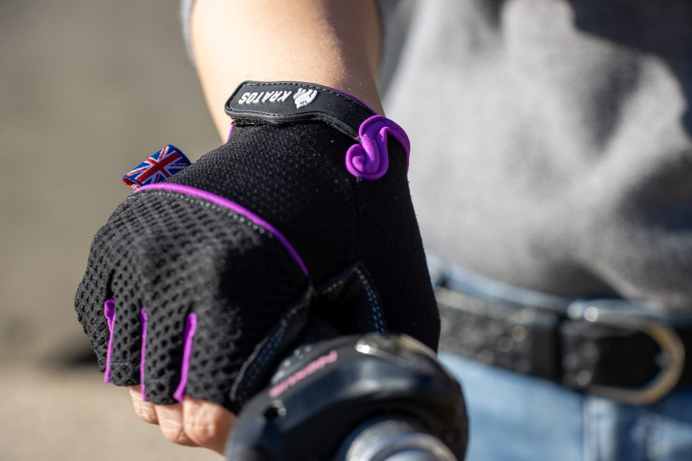 KRATOS - Purple Cycling Half Finger Gloves For Women & Men | Anti-Slip & Waterproof | Breathable Material | Half Finger Bicycle Riding Gloves | Adjustable Wrist Strap | Different Variations Available - Kratoss.com