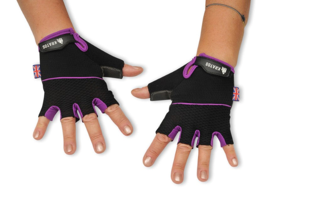 KRATOS - Purple Cycling Half Finger Gloves For Women & Men | Anti-Slip & Waterproof | Breathable Material | Half Finger Bicycle Riding Gloves | Adjustable Wrist Strap | Different Variations Available - Kratoss.com