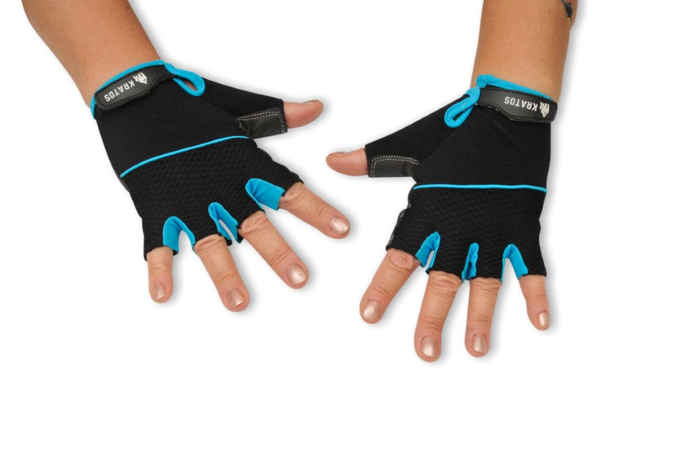 KRATOS - Blue Half Finger Workout / Cycling Gloves For Women & Men | Anti-Slip & Waterproof | Breathable Material | Half Finger Bicycle Riding Gloves | Adjustable Wrist Strap | Different Variations Available - Kratoss.com